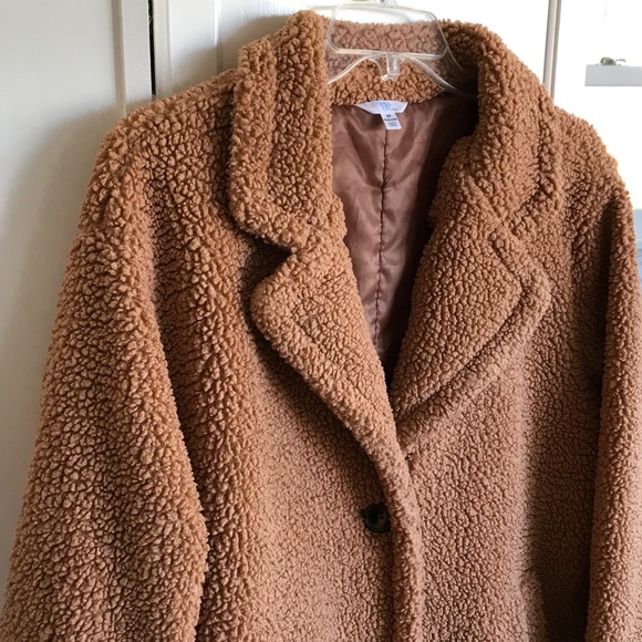 TIME AND TRU Faux Sherpa Teddy Coat Jacket Tan Women’s Plus Size 2X 20W 22W - Picture 3 of 16